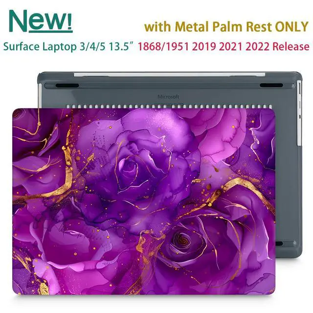 Alt view image 3 of 5 - Lepeoac Case for 13.5" Microsoft Surface Laptop 5/4/3 with Metal Palm Rest ONLY 2019-2022 Release Models:1868/1951, Plastic Hard Shell Case with Keyboard Cover & Screen Protector, Purple Marble Roses