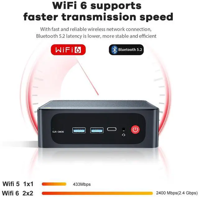 Alt view image 4 of 5 - Beelink SER5 Mini PC W11 Pro, AMD Ryzen 5 5500(6C/12T up to 4 GHz), 16GB DDR4 500GB NVME SSD Graphics 6 core, WiFi 6/BT5.2/Dual Display Mini PC Computer