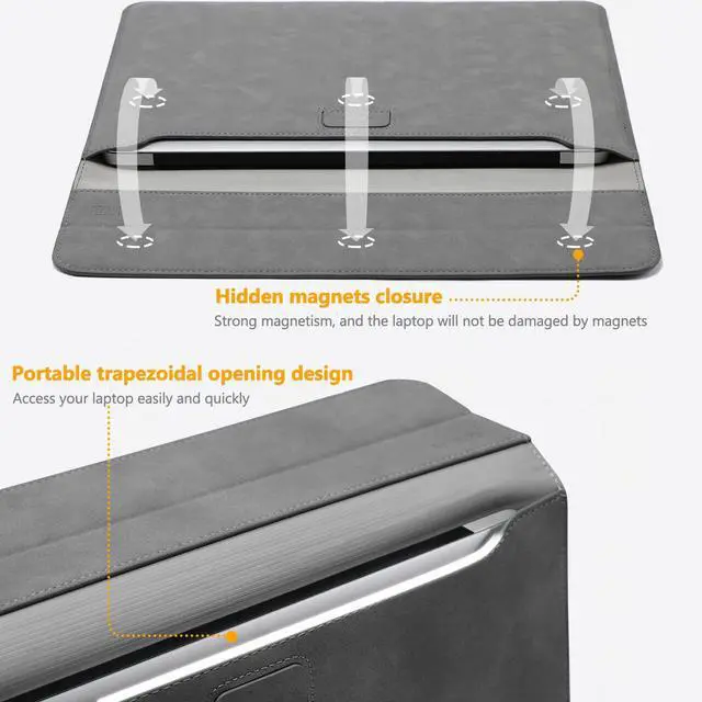 Alt view image 4 of 5 - HYZUO 13 Inch Laptop Sleeve Case with Stand for 2025-2018 MacBook Air 13 M4 M3 M2 M1, 2025-2016 MacBook Pro 13 M2 M1, 13" iPad Pro/Air, Surface Pro 11/10/9, XPS 13, with Pouch, Dark Gray