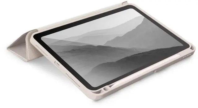 Alt view image 2 of 5 - Uniq iPad Air 11" Case (Ivory) | Uniq MOVEN Integrated Y-Fold Stand with ShockArmor Bumper Corner Defense + Pencil Slot