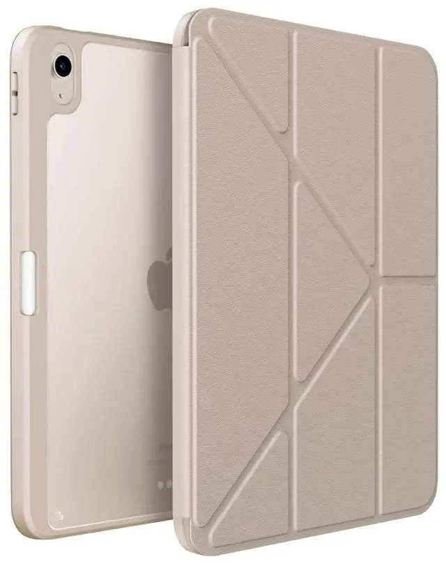 Alt view image 4 of 5 - Uniq iPad Air 11" Case (Ivory) | Uniq MOVEN Integrated Y-Fold Stand with ShockArmor Bumper Corner Defense + Pencil Slot