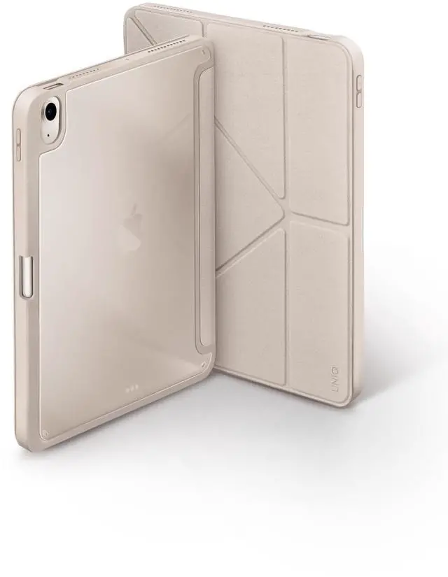 Alt view image 3 of 5 - Uniq iPad Air 11" Case (Ivory) | Uniq MOVEN Integrated Y-Fold Stand with ShockArmor Bumper Corner Defense + Pencil Slot