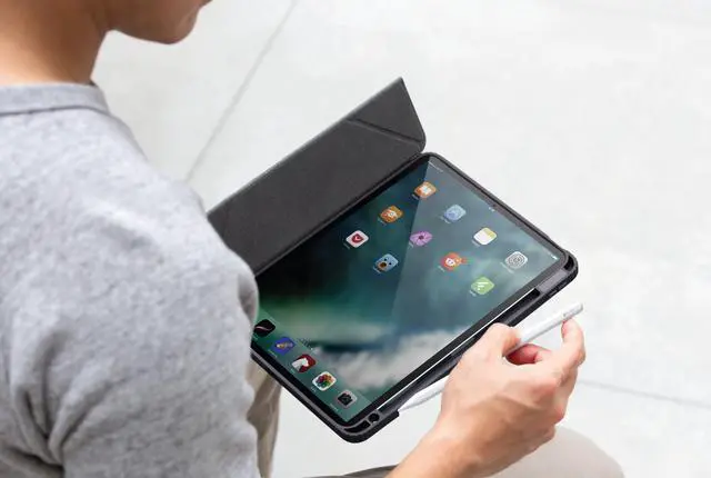 Alt view image 5 of 5 - Uniq iPad Air 11" Case (Ivory) | Uniq MOVEN Integrated Y-Fold Stand with ShockArmor Bumper Corner Defense + Pencil Slot