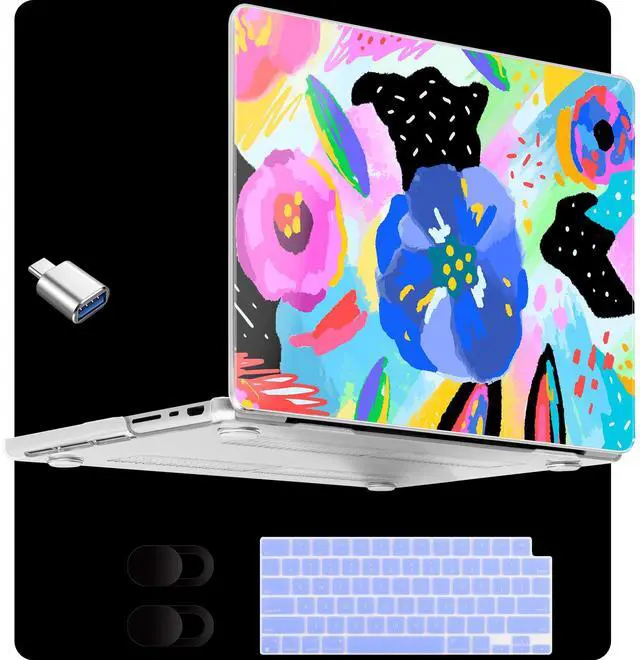 Main image of MEEgoodo Case for MacBook Pro 14 inch (M5/M4/M3/M2/M1) 2025 2024 2023 2021, Laptop Hard Shell Case Fit Model A3434/A3112/A3401/A3185/A2918/A2992/A2779/A2442 Pro/Max, Colorful Painted Floral