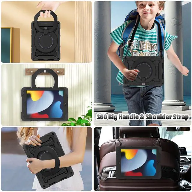 Alt view image 3 of 5 - ROISKIN iPad 6th 5th Generation Case 9.7 Inch, Pro 9.7, Air 2 with 360 Kickstand Hand Strap [Screen Protector, 15ft Drop Protection]Heavy Duty Air 2 /Pro 9.7 / iPad 6th 5th Gen Case for Kids Women Men