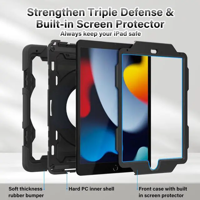 Alt view image 4 of 5 - ROISKIN iPad 6th 5th Generation Case 9.7 Inch, Pro 9.7, Air 2 with 360 Kickstand Hand Strap [Screen Protector, 15ft Drop Protection]Heavy Duty Air 2 /Pro 9.7 / iPad 6th 5th Gen Case for Kids Women Men