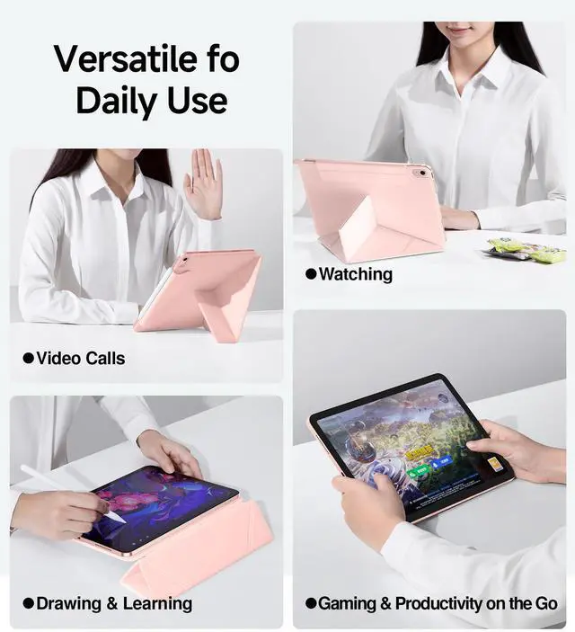 Alt view image 3 of 5 - SMARTDEVIL for iPad Air 10.9 Inch Case (2022/2020, 5th/4th Generation), Auto Wake/Sleep, 5 Standing Angles, Full Pencil 2 Support, Rebound Magnetic Case, Pink