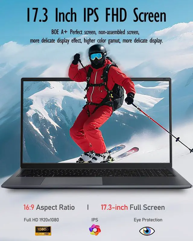 Alt view image 2 of 5 - 17 Inch Laptop Computers,12th Generation Processor N95 4C 4T(3.4Ghz),8GB DDR4 RAM 512GB SSD,1080P Display,10000mAh Large Battery,Type-C(Data), WiFi5,BT,RJ45,Dual Stereo Speakers, Backlit Keyboard.