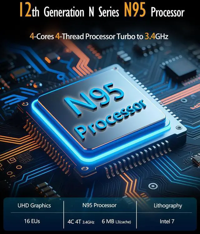 Alt view image 3 of 5 - 17 Inch Laptop Computers,12th Generation Processor N95 4C 4T(3.4Ghz),8GB DDR4 RAM 512GB SSD,1080P Display,10000mAh Large Battery,Type-C(Data), WiFi5,BT,RJ45,Dual Stereo Speakers, Backlit Keyboard.