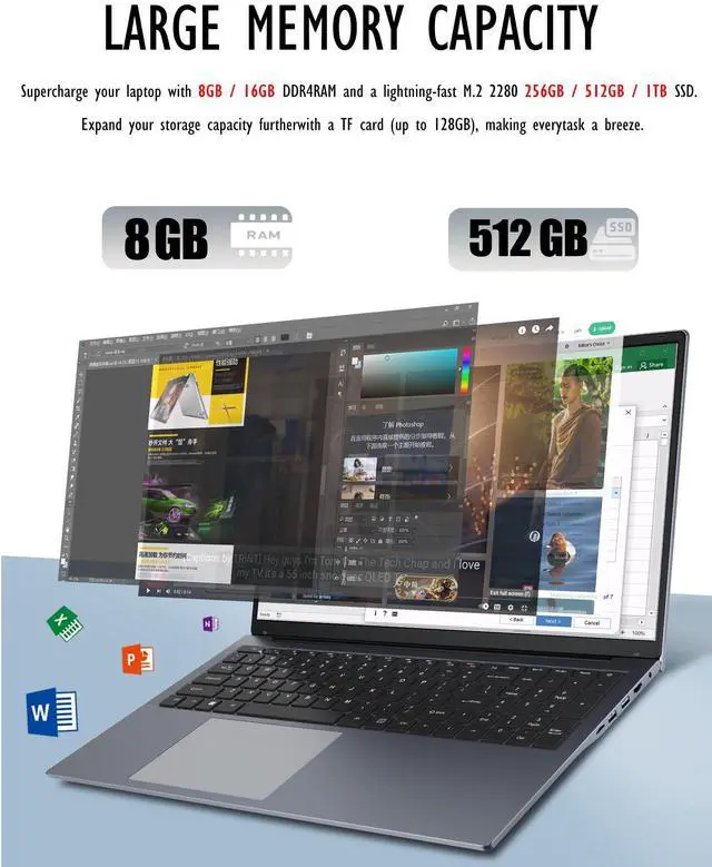 Alt view image 4 of 5 - 17 Inch Laptop Computers,12th Generation Processor N95 4C 4T(3.4Ghz),8GB DDR4 RAM 512GB SSD,1080P Display,10000mAh Large Battery,Type-C(Data), WiFi5,BT,RJ45,Dual Stereo Speakers, Backlit Keyboard.