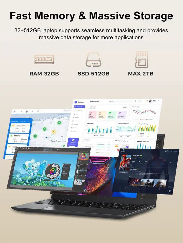 Alt view image 5 of 5 - BLUEING 15.6-Inch Laptop Computer, Gold 6500Y Processor (Up to 3.4GHz), 16GB RAM 512GB SSD, 1080P FHD IPS Display, Win11, Type-C, HDMI, USB3.2, BT5.2, WiFi 5, Laptops