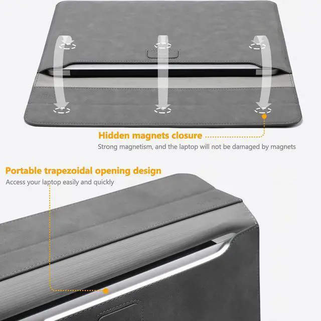 Alt view image 4 of 5 - HYZUO 15-16 Inch Laptop Sleeve Case with Stand Feature for MacBook Pro 16 M4/M3/M2/M1 Pro/Max 2025-2019, XPS 15, MacBook Pro 15 2015-2012, Samsung Galaxy Book Flex/Pro 15, Dark Gray