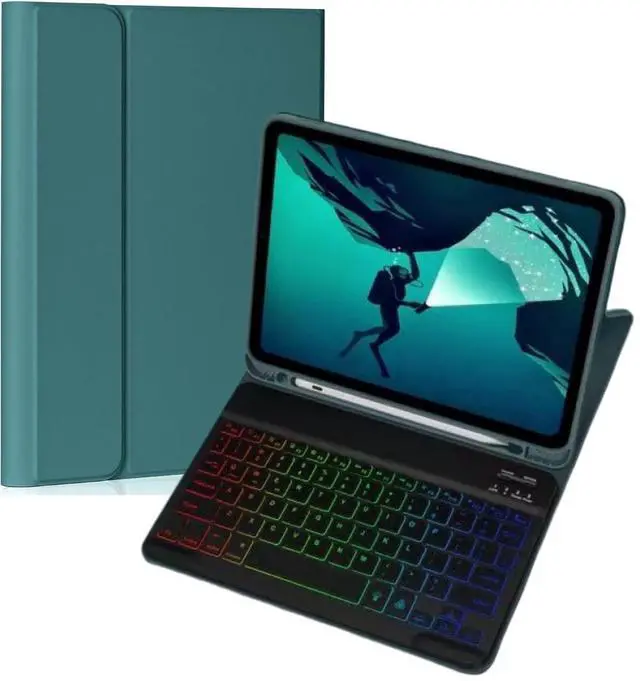 Main image of NUWONAYA Keyboard Case for iPad 11th (A16 2025)/iPad 10th Generation, Slim Candy 7 Color Rainbow Backlight Detachable Magnetic Keyboard Cover with Pencil Holder,Teal