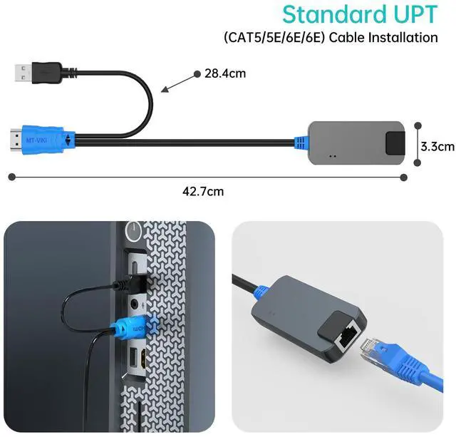 Alt view image 5 of 5 - MT-VIKI 2 Pack USB HDMI to RJ45 Dongle, Work for MT-VIKI CAT6 KVM Switch (1708MS-IP/1708MS) Extend Distances up to 230ft/70m from KVM Console to Servers