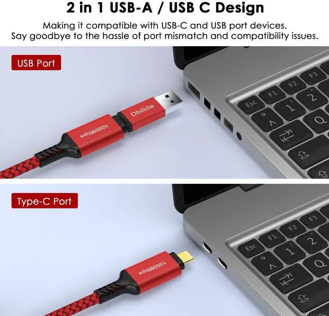 Alt view image 2 of 5 - USB C to Ethernet Cable 25 FT - 2 in 1, USB A/C to RJ45 Cable, 1Gbps Braided Ethernet to USB C Cable, Type C to RJ45 Ethernet for Thunderbolt 4/5, MacBook Pro/Air, iPhone 16/17, XPS, Galaxy S24
