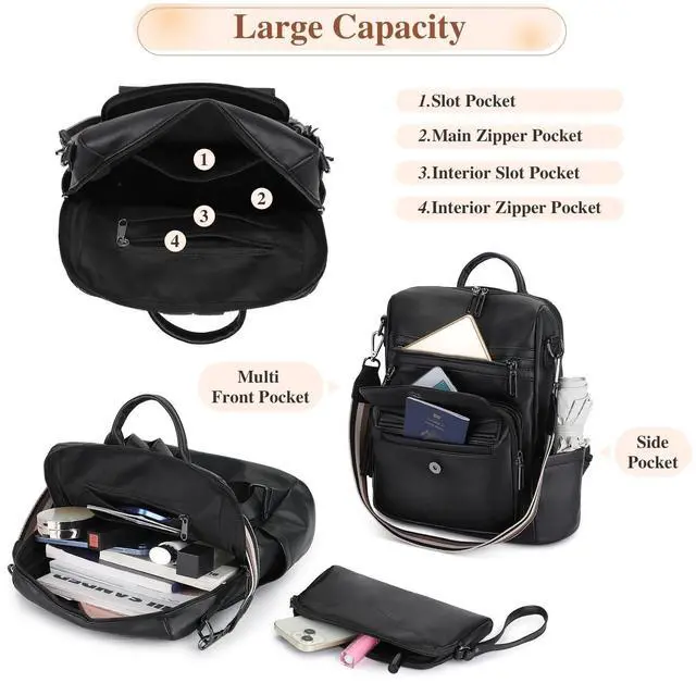 Alt view image 4 of 5 - BotaRove Backpack Purse for Women, Vegan Leather Fashion Backpack Purse, Multi-Pocket Shoulder Designer Handbag for Travel, Work