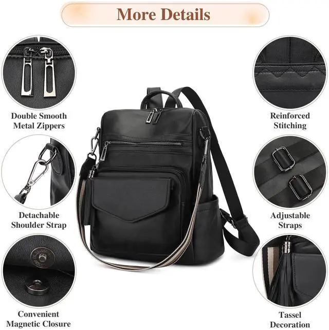 Alt view image 5 of 5 - BotaRove Backpack Purse for Women, Vegan Leather Fashion Backpack Purse, Multi-Pocket Shoulder Designer Handbag for Travel, Work
