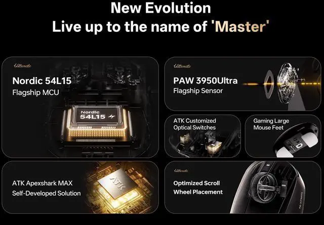 Alt view image 3 of 5 - ATK Dragonfly A9 Series Wireless Gaming Mouse, Lightweight 5357g, PAW3950 Ultra / PAW3395 Sensor, Up to 42000 DPI, 8K Polling, Ice-Feel Coating, Tri-Mode Connectivity (A9 Ultimate, White)