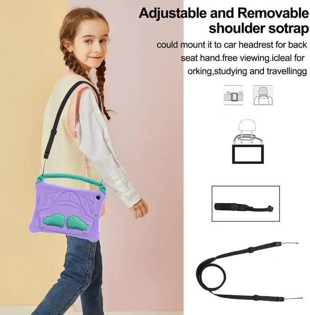 Alt view image 3 of 5 - Dteck for iPad Air 3rd Generation and iPad Pro Case 10.5" 2019/2017 Release, Cute Boxing Shockproof Hard Case with Handle/Kickstand/Shoulder Strap, Protective Lightweight Kids-Friendly Cover, Purple