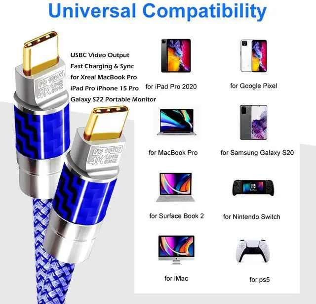 Alt view image 3 of 5 - USB C to C Cable 20FT, 4K60HZ GEN2x2(Data usb3.1),USB TYPE C Video Output From USB3.2/ USB4.0 (NOT 100% Fast Charging) & Sync for Xreal MacBook Pro iPad Pro iPhone 15 Pro Galaxy S22 Portable Monitor