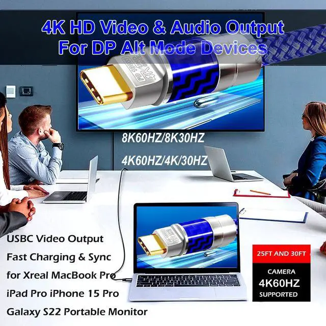 Alt view image 5 of 5 - USB C to C Cable 20FT, 4K60HZ GEN2x2(Data usb3.1),USB TYPE C Video Output From USB3.2/ USB4.0 (NOT 100% Fast Charging) & Sync for Xreal MacBook Pro iPad Pro iPhone 15 Pro Galaxy S22 Portable Monitor
