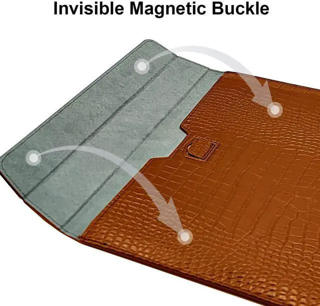 Alt view image 4 of 5 - LCMOCICO Laptop Sleeve with Stand, Crocodile Grain PU Leather Flap Bags for MacBook Air 15 inch M2 A2941 Notebook Bag for Mac Pro 16 M2/M1 A2780 A2485 A2141 2019-2023,Pro Retina 15 2012-2019, Brown