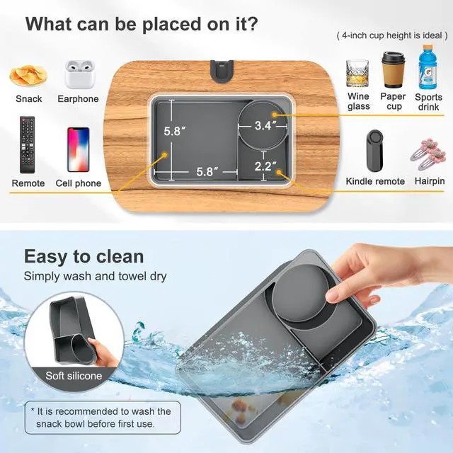 Alt view image 5 of 5 - ERGONOV Lap Beanbag Kindle Pillow Stand with Remote Page Turner,Adjustable iPad Holder with Snack Bowl,360° Rotating Clip for 4.7-13" Kindle,Phone,Tablet.Gray