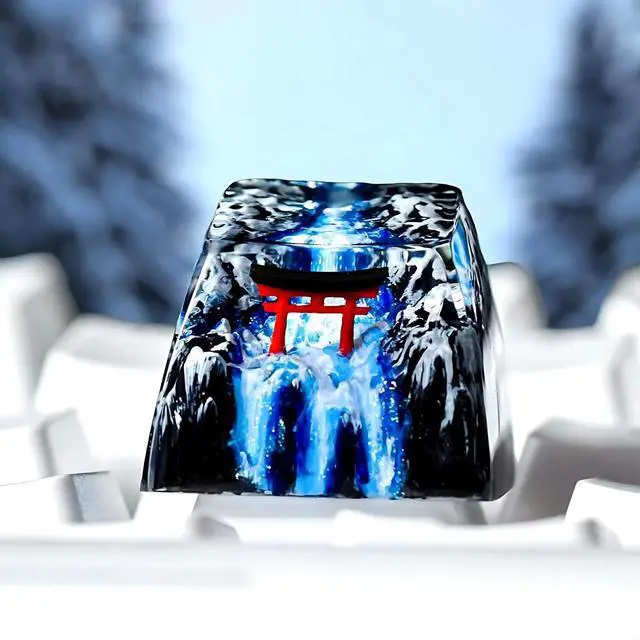 Alt view image 4 of 5 - Japanese Shrine Red Torii Gate Artisan Keycap with Winter Waterfall R1 SA Profile Custom Keycaps 1U ESC Handmade Gaming Resin Key Cap Cherry MX Switch Compatible Mechanical Keyboard Japan Lover Gift