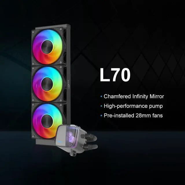 Alt view image 2 of 5 - SAMA L70 360mm ARGB CPU Liquid Cooler,CPU PC AIO Water Cooler,Chamfered Infinity Mirror,High-Performance Ceramic Pump,with 28mm Hydraulic Bearing Fans,Intel LGA 1851/1700/1200/115X&AMD AM5/AM4,Black