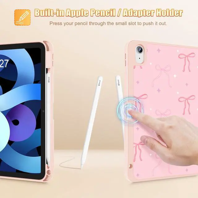 Alt view image 5 of 5 - Tuiklol Case for iPad Air 11 inch (M3 2025/M2 2024) 7th/6th Gen/iPad Air 10.9 inch 5th/4th Gen 2022 2020 with Pencil Holder,Slim Protective Auto Sleep/Wake Trifold Stand Cover, Pink Bows