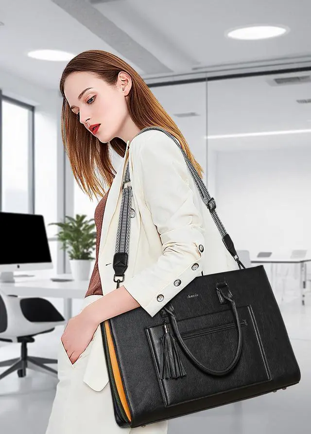 Alt view image 2 of 5 - Shrrie 16inch Laptop Bag for Women-Fashion Rainbow Side,Waterproof Leather Tote Bag,Vintage Laptop Tote Purse