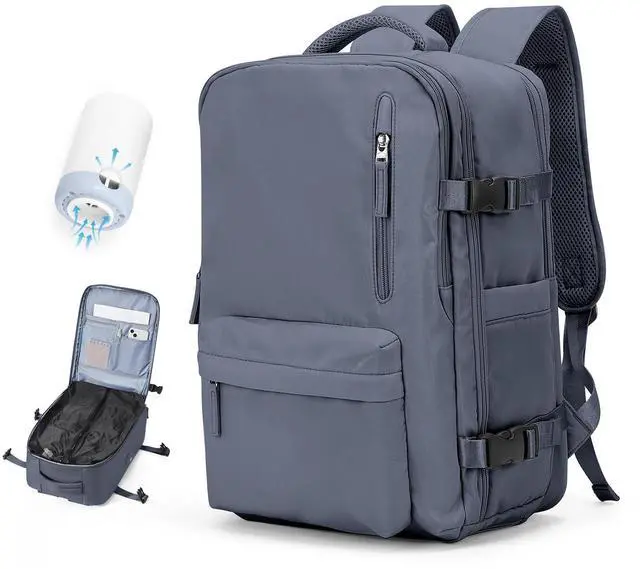 Main image of Vacuum Travel Backpack with Pump for Women, Personal Item Carry on Backpacks Flight Approved 18x14x8 inches for Men,Laptop Waterproof Work Compression bags Casual Daypack. (GreyBlue)