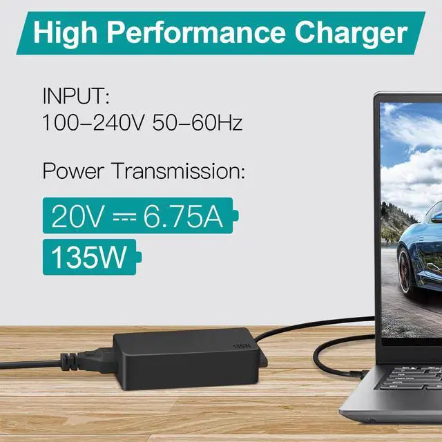 Alt view image 4 of 5 - 135W AC Charger Fit for Lenovo Thinkpad P1 Ideapad Gaming 3 Y700 700 S740 L340 Creator 5 7 ideapad 5 Pro Yoga Slim 7 Pro C940 Yoga 9-15IMH5 Legion Y520 ThinkBook 15P Laptop, 135W AC Adapter Slim Tip