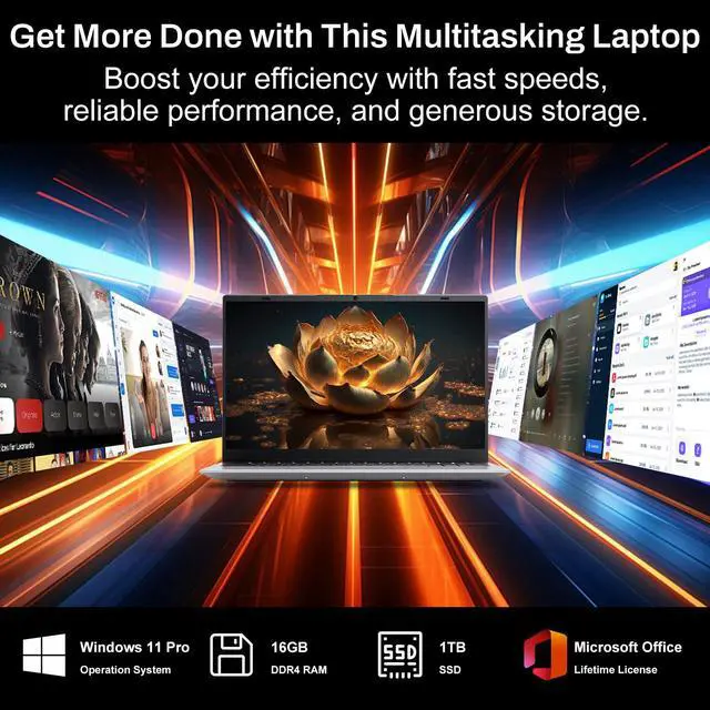 Alt view image 4 of 5 - 2025 Laptop Computer 15 15.6 inch FHD 1080p Display, Windows 11 Pro with MS Office for Students & Business, 16GB RAM, 1TB SSD, Intel 4-Core N100 (Up to 3.4GHz), Backlit Keyboard, Type-C, Fingerprint