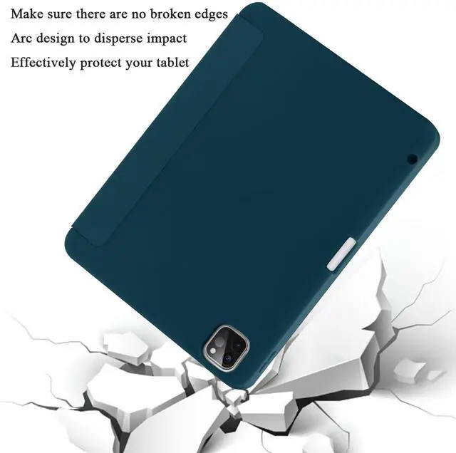 Alt view image 3 of 5 - SIWENGDE Case for iPad Pro 12.9 Case 6th/5th/4th Generation (2022/2021/2020) with Pencil Holder [Apple Pencil Wireless Charging] Soft TPU Smart Trifold Stand Protective Cover (Peacock Blue)