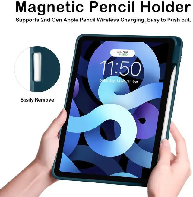 Alt view image 4 of 5 - SIWENGDE Case for iPad Pro 12.9 Case 6th/5th/4th Generation (2022/2021/2020) with Pencil Holder [Apple Pencil Wireless Charging] Soft TPU Smart Trifold Stand Protective Cover (Peacock Blue)