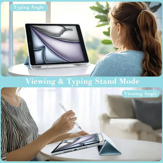 Alt view image 5 of 5 - Idocolors Lovely White Bow Pad Case for 10.2 Inch iPad 9th/7th/8th Generation, Clear TPU Stand Back Cover with Pencil Holder, Blue Auto Wake/Sleep Adjustable iPad 2021/2020/2019 Case