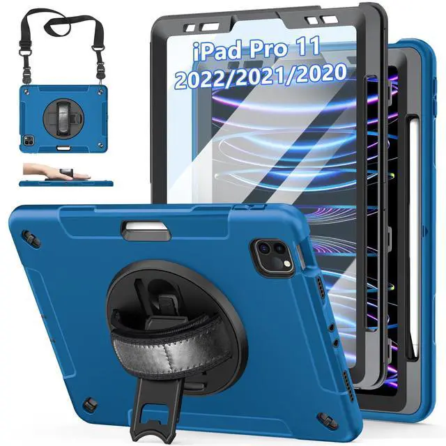 Main image of Case for iPad Pro 11 Inch 2022/2021/ 2020/2018: Cover for iPad 11 Inch 4th/ 3rd/ 2nd/ 1st Generation with Screen Protector- Stand- Handle- Shoulder Strap- Pencil Holder Blue