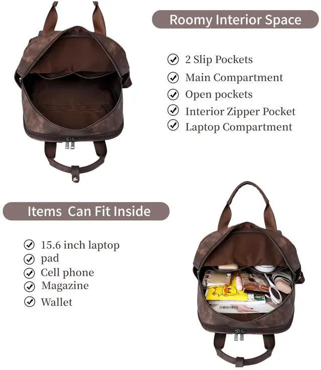 Alt view image 4 of 5 - CTTOVIS Leather Laptop Backpack for Women 15.6 Inch Work Travel Backpack Fashion College Business Computer Bag (Caramel)