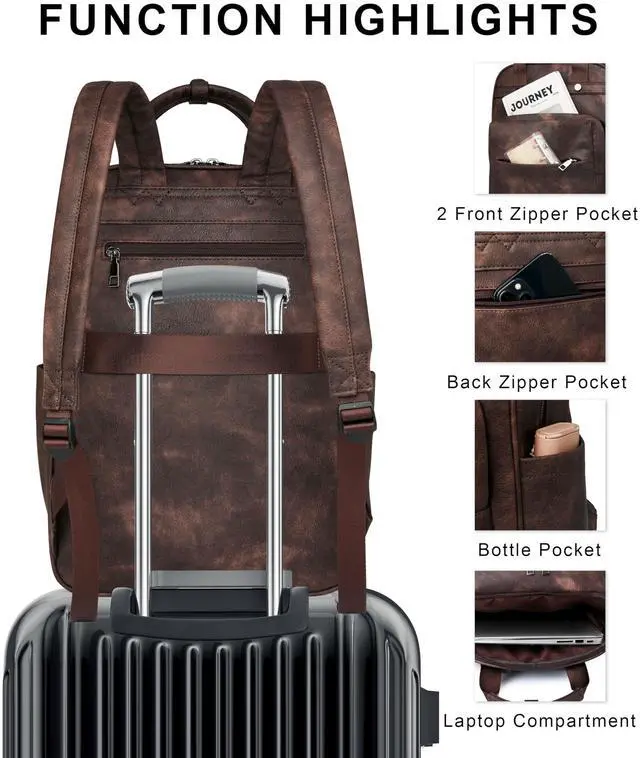 Alt view image 5 of 5 - CTTOVIS Leather Laptop Backpack for Women 15.6 Inch Work Travel Backpack Fashion College Business Computer Bag (Caramel)