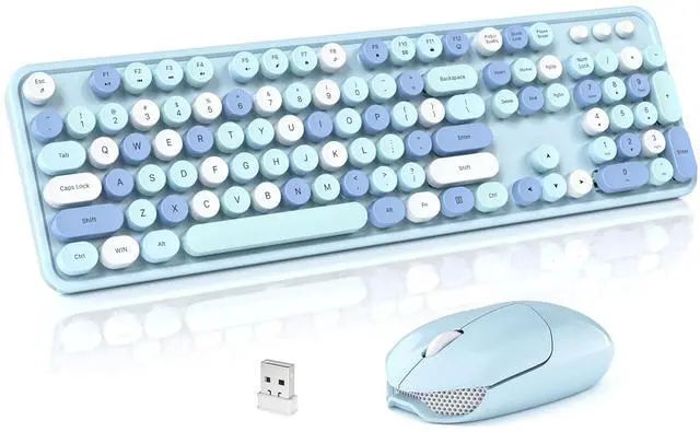 Main image of SQMD Wireless Keyboard and Mouse Combo, 2.4GHz Retro Full-Size Typewriter Keyboard with Number Pad and Wireless Mouse for PC/Laptop/Desktop/Windows (Pale Blue)