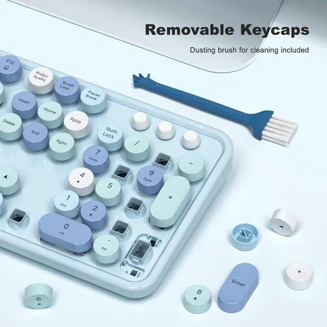 Alt view image 5 of 5 - SQMD Wireless Keyboard and Mouse Combo, 2.4GHz Retro Full-Size Typewriter Keyboard with Number Pad and Wireless Mouse for PC/Laptop/Desktop/Windows (Pale Blue)