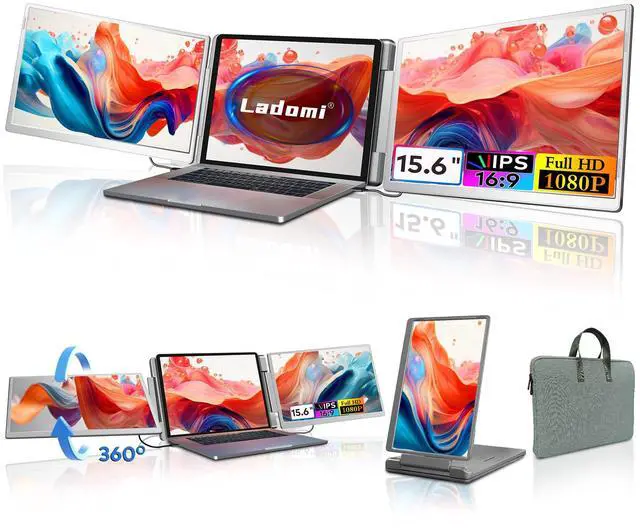 Main image of Laptop Screen Extender, 15.6" FHD Laptop Monitor Extender, Triple Portable Monitor for 12"-18.5" Laptops, Plug & Play, 360° Rotation Screen, Compatible with MacOS/Wins/Switch/Surface