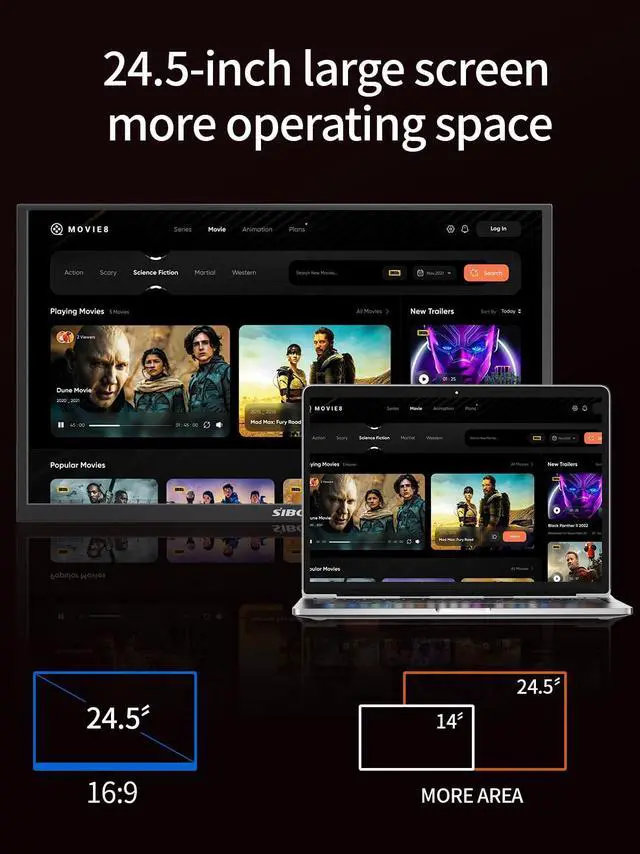 Alt view image 2 of 5 - sibolan 24.5" 2.5K Portable Monitor, 165Hz Gaming Monitor FreeSync Fast Response IPS Large Screen, Built-in 180° Adjustable Stand/VESA, USB-C Second Screen for Laptops, Phones, Game Consoles