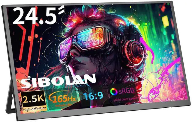 Main image of sibolan 24.5" 2.5K Portable Monitor, 165Hz Gaming Monitor FreeSync Fast Response IPS Large Screen, Built-in 180° Adjustable Stand/VESA, USB-C Second Screen for Laptops, Phones, Game Consoles
