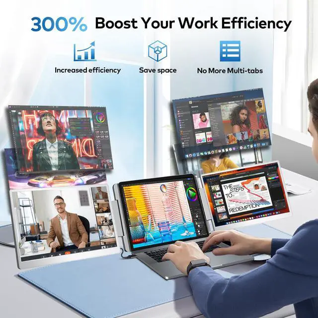 Alt view image 4 of 5 - Laptop Screen Extender, 15.6" FHD Laptop Monitor Extender, Triple Portable Monitor for 12"-18.5" Laptops, Plug & Play, 360° Rotation Screen, Compatible with MacOS/Wins/Switch/Surface