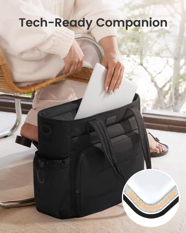 Alt view image 3 of 5 - LOVEVOOK Tote Bag for Women, 15.6 Inch Puffer Laptop Work Tote with Cup Holder, Quilted Nurse Bag for Travel, Gym, Daily Use