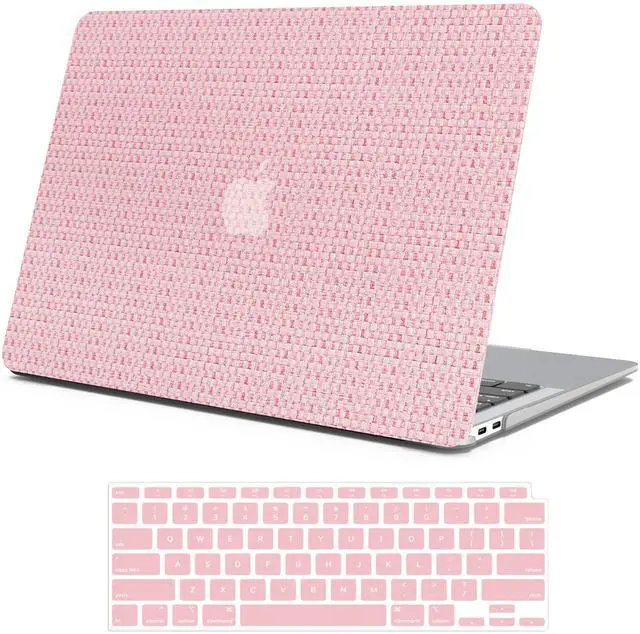 Main image of iPAPA Compatible with MacBook Air 13 inch Case 2022 2021 2020 2019 2018 Release M1 A2337 A1932 A2179 Touch ID, Elegant Woven Leather Hard Shell+ Keyboard Cover for MacBook Air 13.3 inch Case, Pink