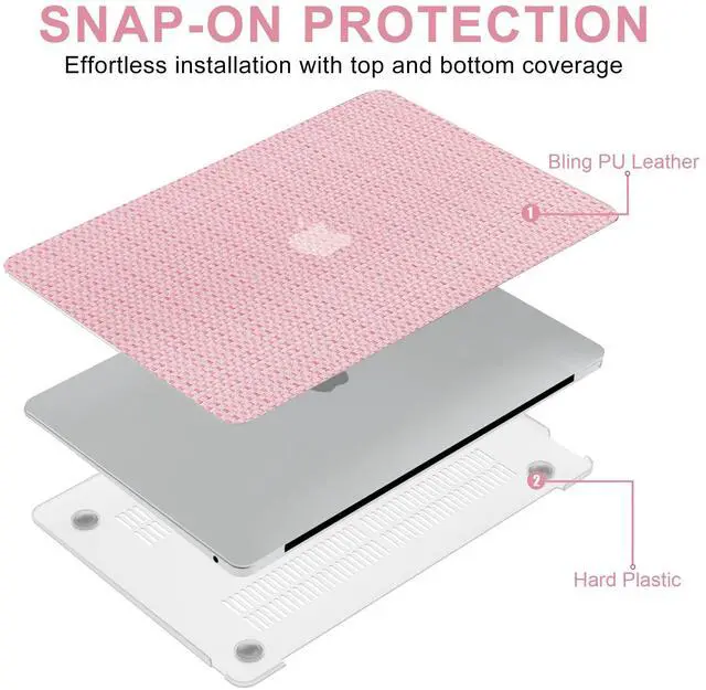 Alt view image 3 of 5 - iPAPA Compatible with MacBook Air 13 inch Case 2022 2021 2020 2019 2018 Release M1 A2337 A1932 A2179 Touch ID, Elegant Woven Leather Hard Shell+ Keyboard Cover for MacBook Air 13.3 inch Case, Pink