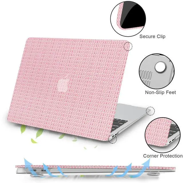 Alt view image 5 of 5 - iPAPA Compatible with MacBook Air 13 inch Case 2022 2021 2020 2019 2018 Release M1 A2337 A1932 A2179 Touch ID, Elegant Woven Leather Hard Shell+ Keyboard Cover for MacBook Air 13.3 inch Case, Pink